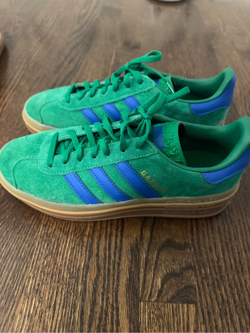 adidas women’s Green Suede Sneakers with Blue Stripes - Picture 3 of 5